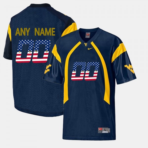 NCAA Men's Custom West Virginia Mountaineers Navy Blue #00 Nike Stitched Football College US Flag Fashion Authentic Jersey UN23X80QT